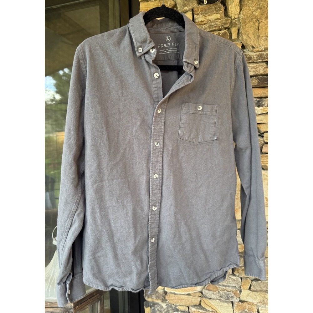 Free Fly Men's Large Performance Bamboo Button Down Shirt Gray Long Sleeve